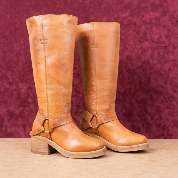 Dingo Women Casbah Tan Leather Harness Pull-on Bohemian Knee Boots sz 9.5 - Picture 1 of 10